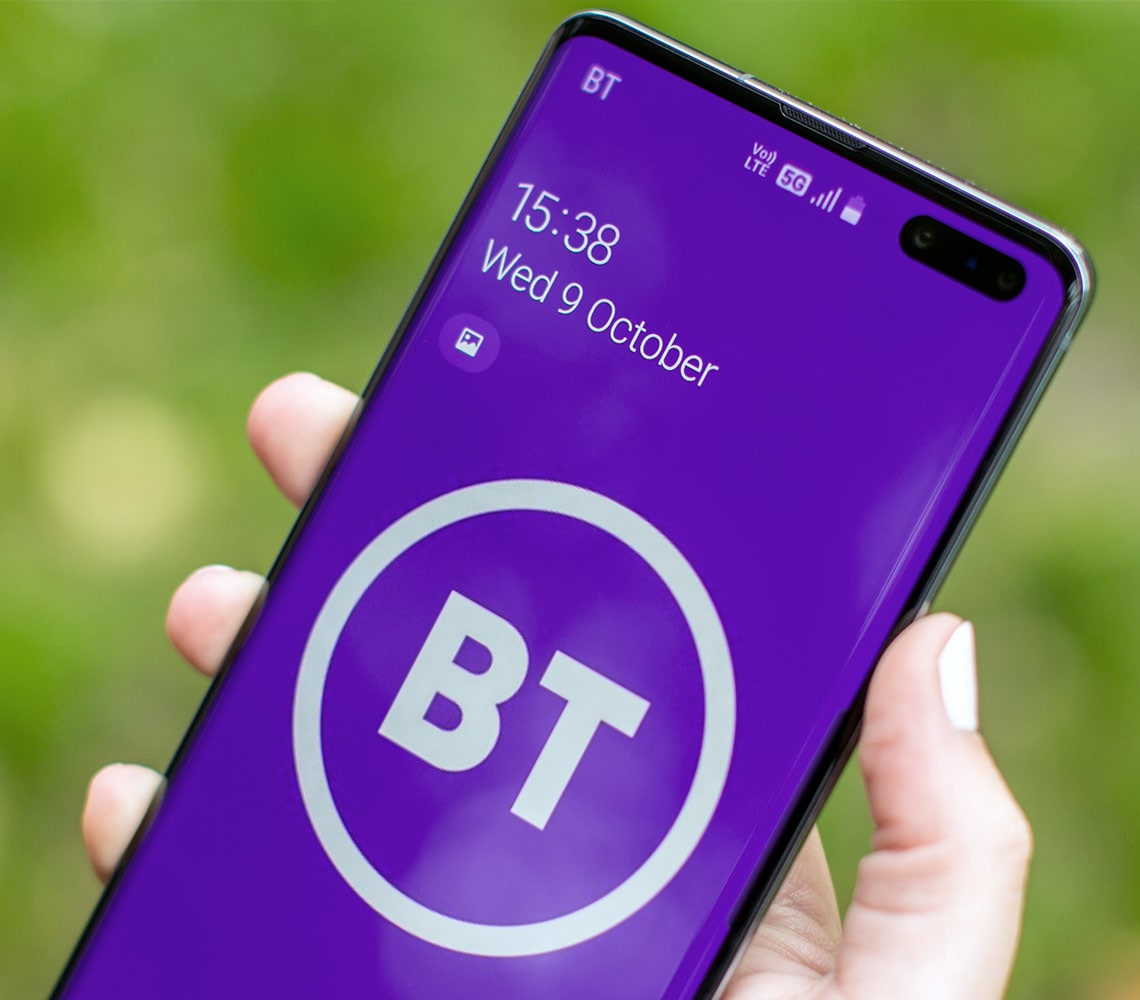 BT Group logo displayed on a mobile phone screen.